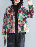 Women's Cute Floral Printed Zip Up Hooded Short Jackets