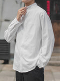 Simple Style Stand Collar Long Sleeve Linen Shirt for Men