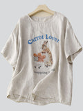 Women's Carrot Lover Bunny Printed Linen Shirts