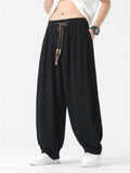 Solid Color Braided Drawstring Straight-Leg Pants for Men