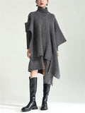 Vogue Turtleneck Irregular Hem Cape + Knitted Dress for Women