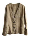 Female Casual Plain Button Up Jacket with Pockets