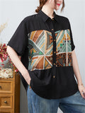 Women's Vintage Printed Spliced Short Sleeve Shirt