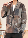 Men's Color Block Patchwork Front Lace Up Loose Jacket