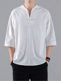 Vintage Small V-Neck Men's Jacquard Short Sleeve Shirt