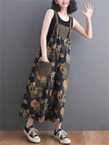 Summer Wide Leg Overalls Women's Floral Printed Denim Jumpsuits