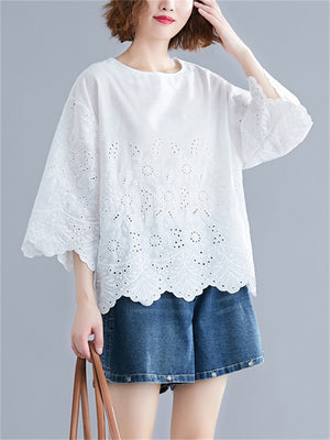 Summer Elegant Hollow Out Design Cozy Half Sleeve Shirt for Women