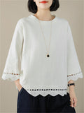 Female Lace Patchwork Crew Neck 3/4 Sleeve Shirt