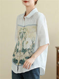 Ladies Double Floral Print Soft Turn-down Collar Shirts