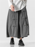 Men's Asian Style Knot Button Wide Leg Corduroy Pants