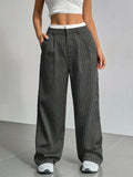 Casual High-Rise Spliced Striped Pants for Women