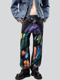 High Street Rainbow Graffiti Straight-Leg Jeans for Men