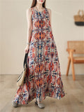 Women's Boho Style Round Neck Sleeveless Printed Dress