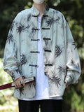 Chinese Stand Collar Button Ink Bamboo Shirt for Men