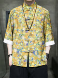 Multicolor Floral Printed Stand-Up Collar Shirt for Men