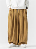 Simple Relaxed Fit Drawstring Wide Leg Pants for Men