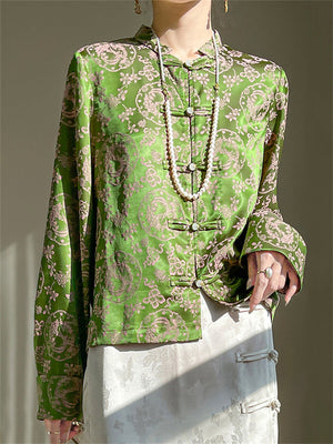 Female Spring Luxury Elegant Jacquard Knot Button Shirt