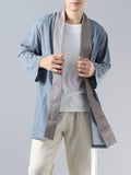 Zen Plain Cotton Linen One Button Autumn Shirt for Men