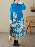 Thickened Women's Elegant Floral Cheongsam Dresses