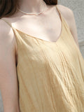 Elegant Apricot V Neck Sleeveless Flowy Tencel Dress for Women