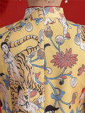Women's Tiger Flower Print Vintage Qipao