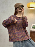 Female Vintage Oil Painting Floral Print Long Sleeve Shirt