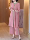 Women's Vintage Contrast Color Print Pink Sets