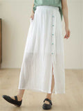 Chinese Style Button Tassel Design Side Split Skirt for Women