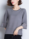 Women's Leisure Round Neck Hollow Out 3/4 Sleeve Shirt