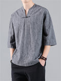 Vintage Small V-Neck Men's Jacquard Short Sleeve Shirt