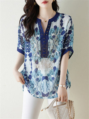 Classy Printed Beads Decoration Summer Shirts for Women