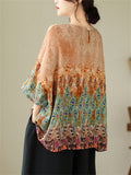 Round Neck Peacock Feather Print Shirt for Women