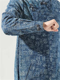 Trendy Chinese Surnames Print Blue Denim Tang Suit Jacket for Men