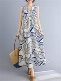 Leaves Print Reversible Sleeveless Dresses for Women