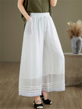 Double Lining Lace Hem Women's Elegant Wide-leg Pants