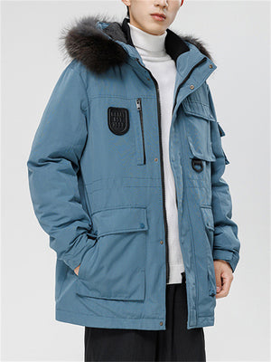 Men's Cargo Hooded Fur Collar White Duck Down Coats