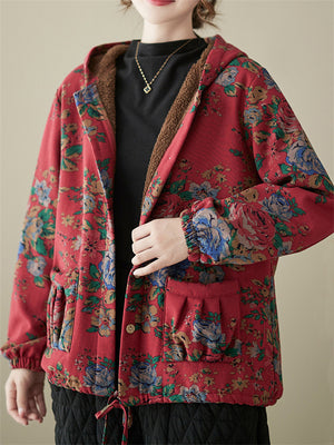 Women's Winter Warm Beautiful Floral Hooded Cotton Coats