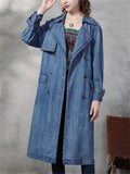 Ladies Fashion Double-breasted Mid-length Denim Jackets