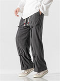 Vintage Decorative Knot Button Men Straight-Leg Pants