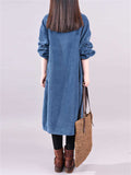 Women's Turtleneck Plush Lining Corduroy Midi Dress for Winter