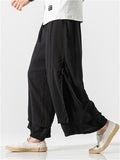 Men's Zen Buddhism Layered Side Slit Lace Up Linen Pants