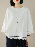 Female Lace Patchwork Crew Neck 3/4 Sleeve Shirt