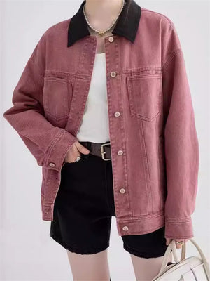 Women's Trendy Patchwork Lapel Single Breasted Denim Jacket