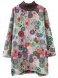 Women's Colorful Flower High Neck Plush Liner Winter Dress