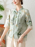 Women's Spring Blossoms Hanzi Print Chiffon Shirt