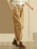 Women's Casual Solid Color Lace Up Warm Corduroy Pants