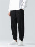 Men's Chinese Style Bamboo Leaf Pattern Side Button Corduroy Pants