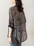 Women's Elegant V-Neck Printed Button Trim Loose Shirts