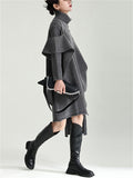 Vogue Turtleneck Irregular Hem Cape + Knitted Dress for Women