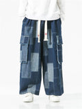 Casual Denim Color Block Pants for Men